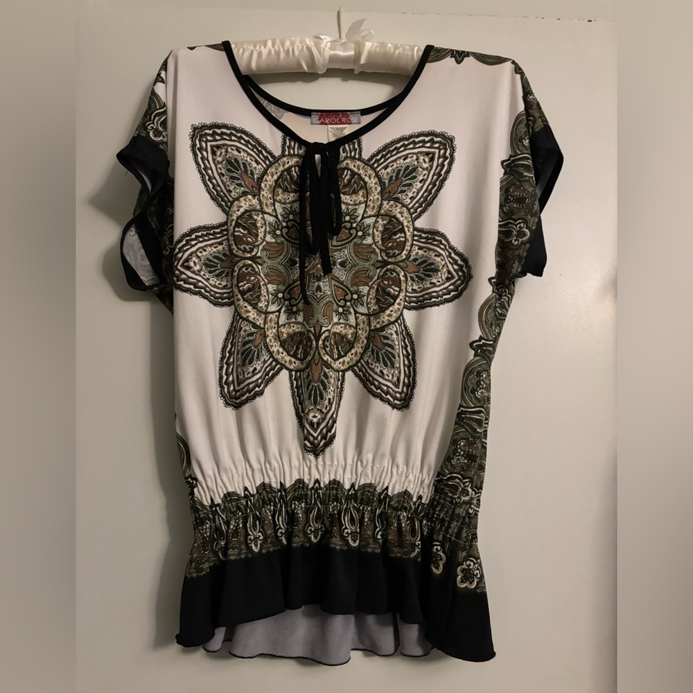 Blouse - Green, Creme & Black